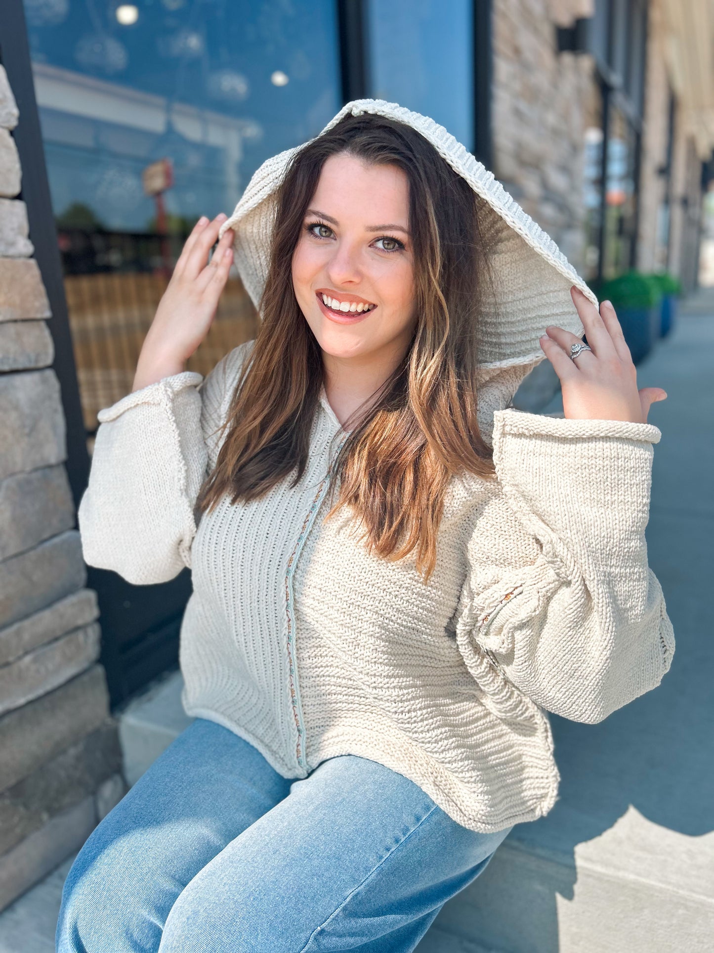 Chenille Pullover Hoodie Sweater | Almond Cream