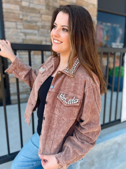 Pearl Studded Jacket | Mocha