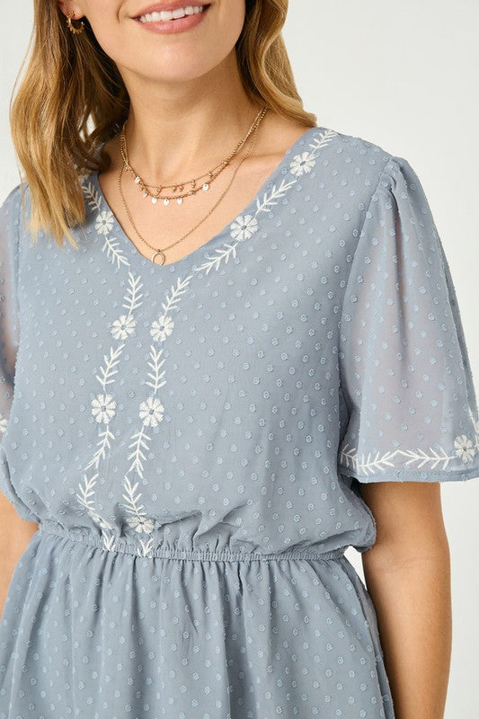 Floral Embroidered Dot Top