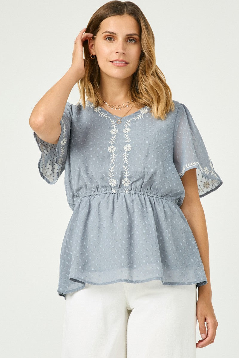 Floral Embroidered Dot Top