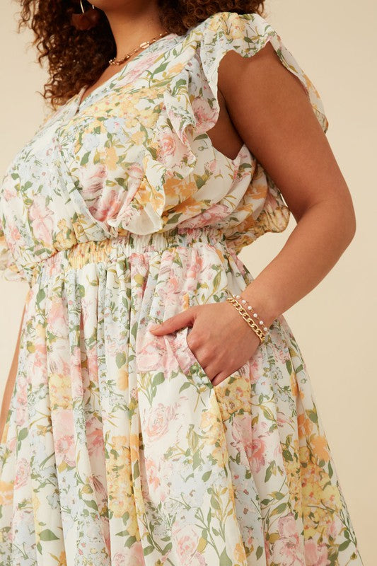 Soft Floral Ruffle Dress | Curve