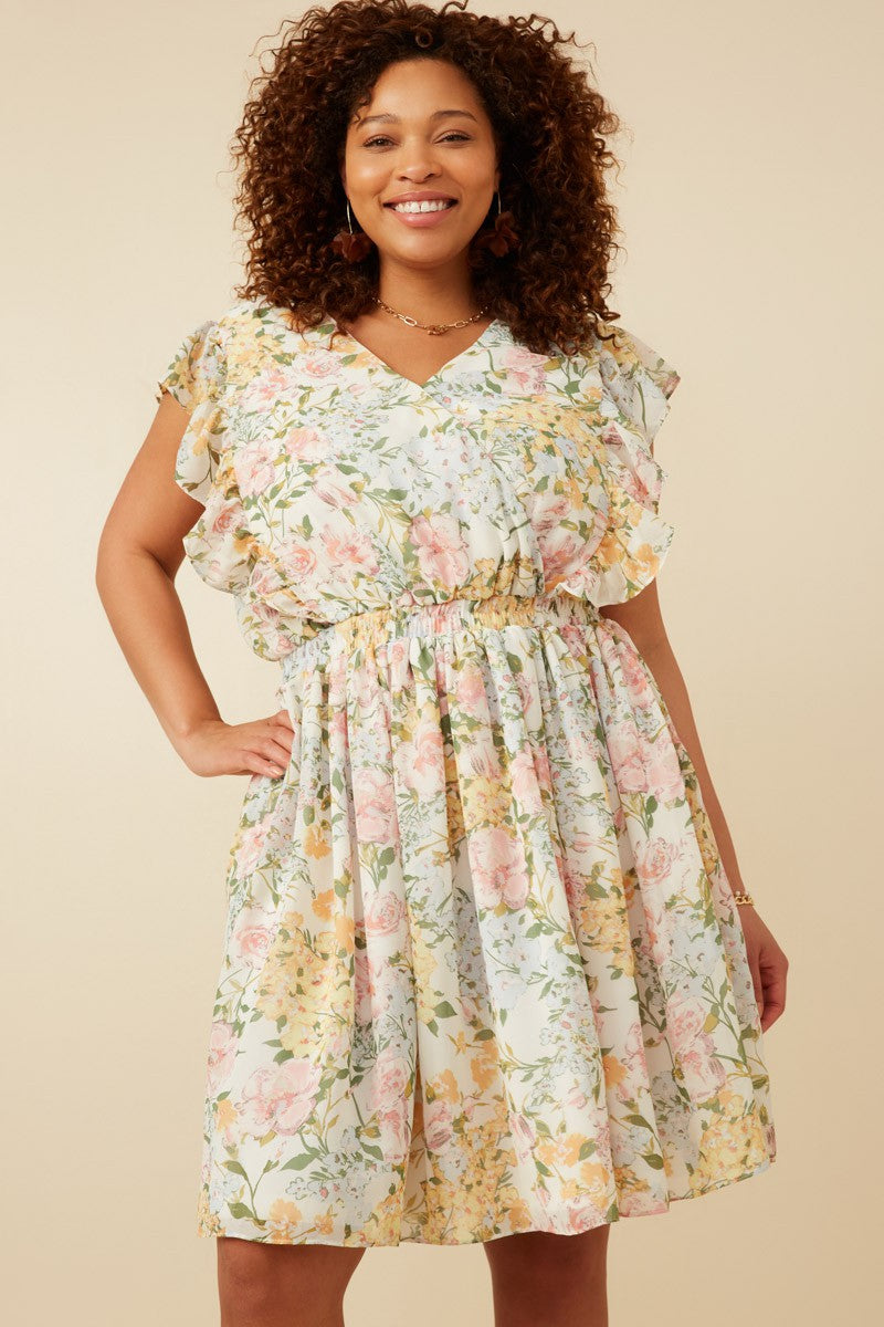 Soft Floral Ruffle Dress | Curve