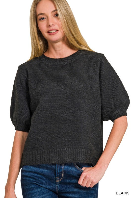 Puff Short Sleeve Sweater | Black