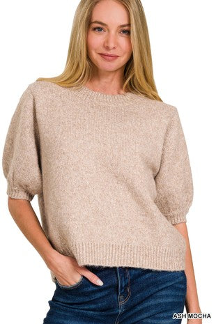 Puff Short Sleeve Sweater | Ash Mocha