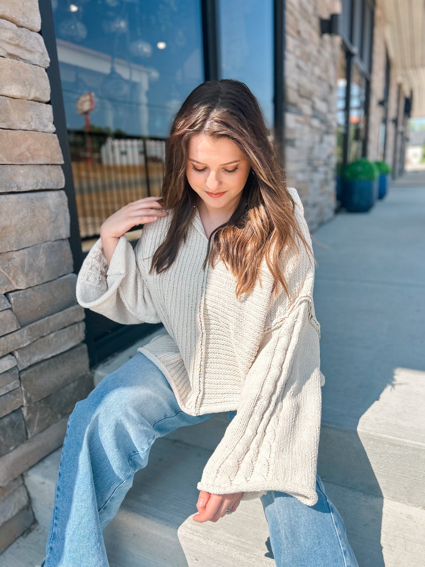 Chenille Pullover Hoodie Sweater | Almond Cream