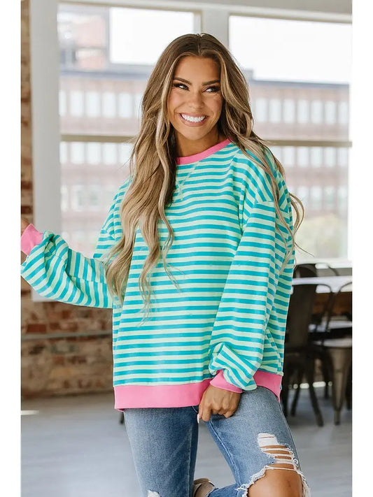 Striped Oversized Pullover | Green