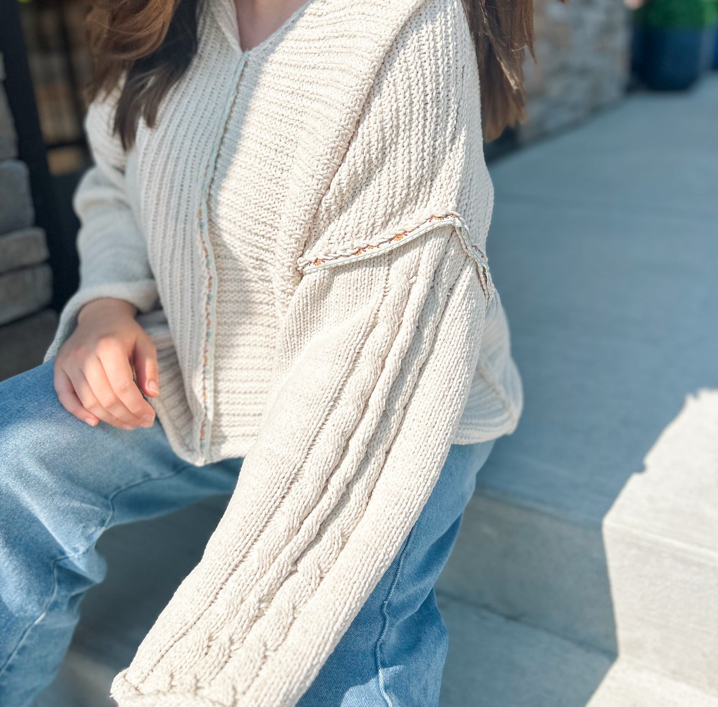 Chenille Pullover Hoodie Sweater | Almond Cream