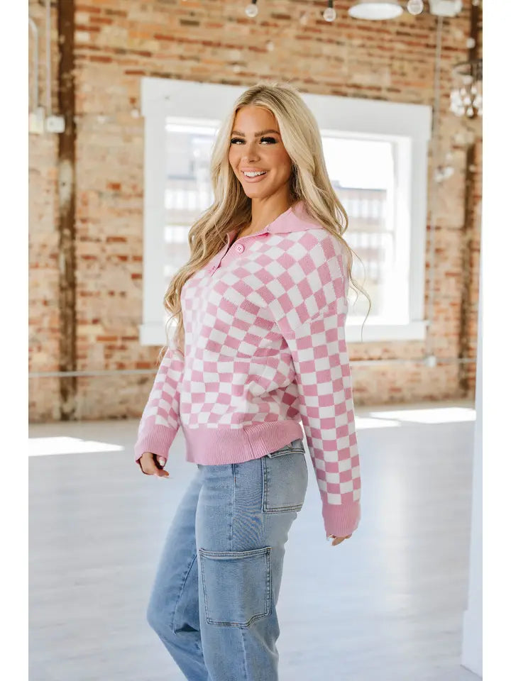 Checker Me Out Pullover | Pink