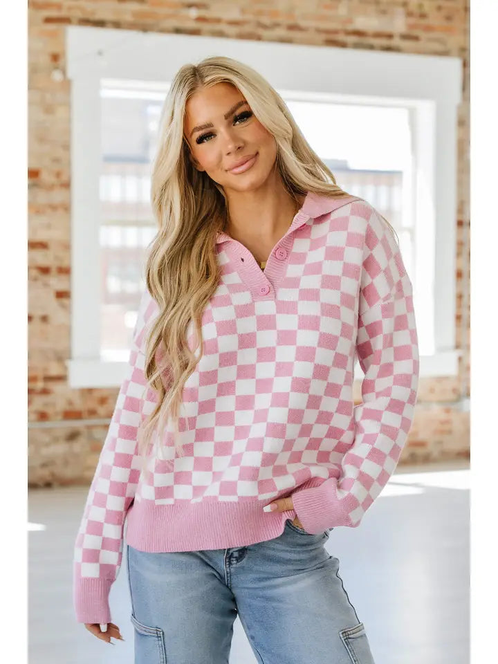 Checker Me Out Pullover | Pink