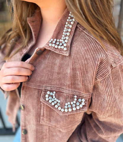 Pearl Studded Jacket | Mocha