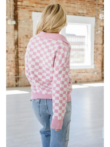 Checker Me Out Pullover | Pink