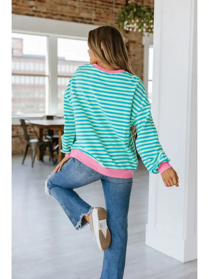 Striped Oversized Pullover | Green