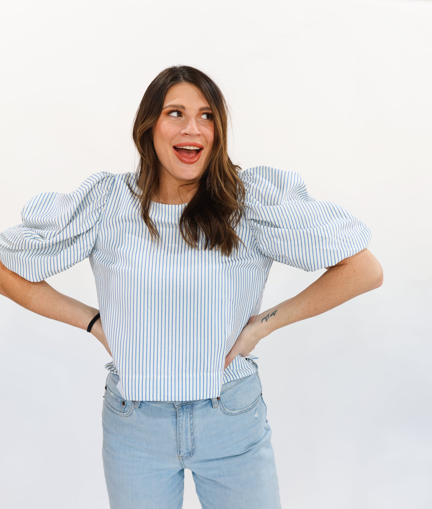 Pinstripe Blouse | Baby Blue