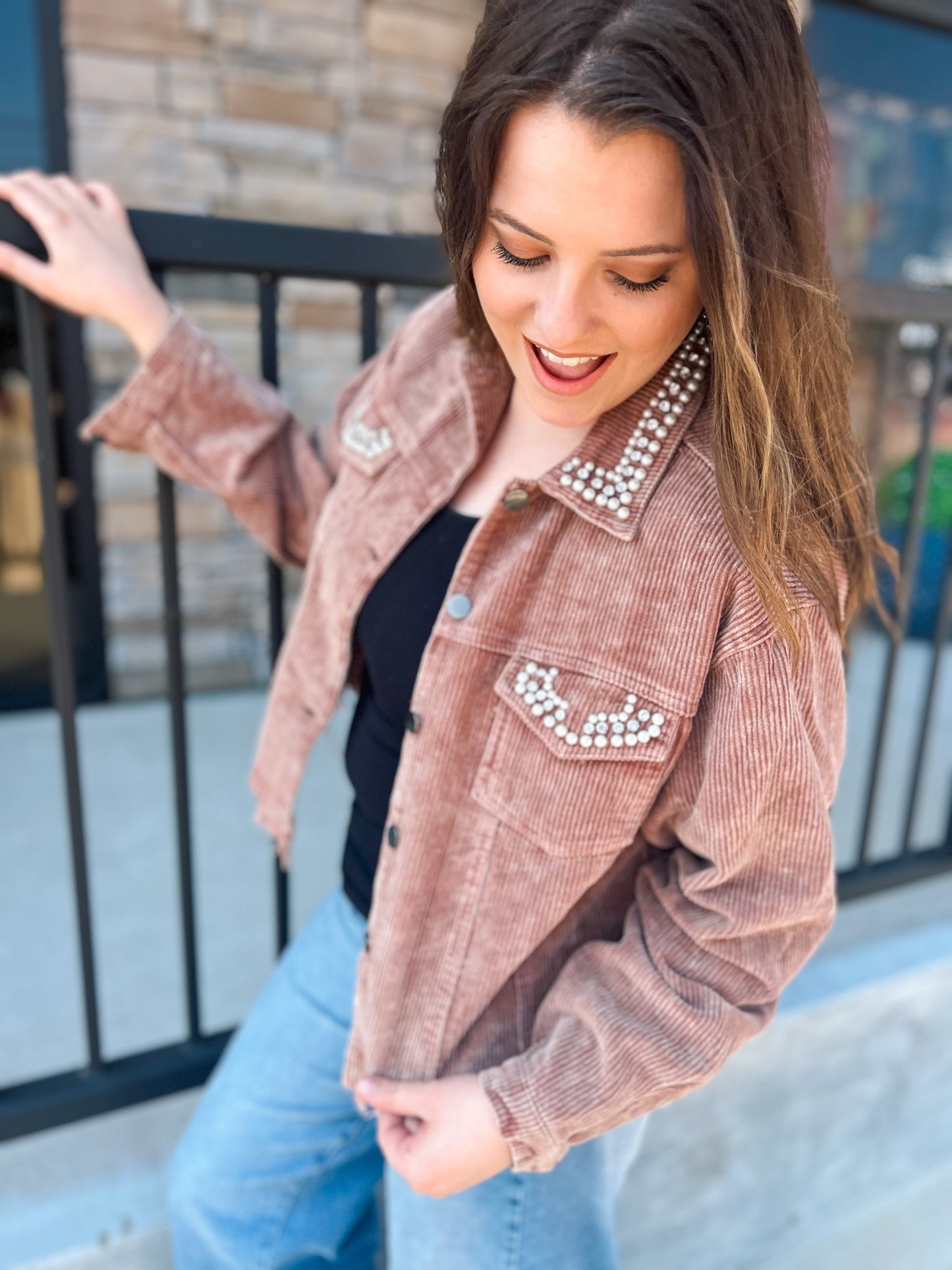 Pearl Studded Jacket | Mocha