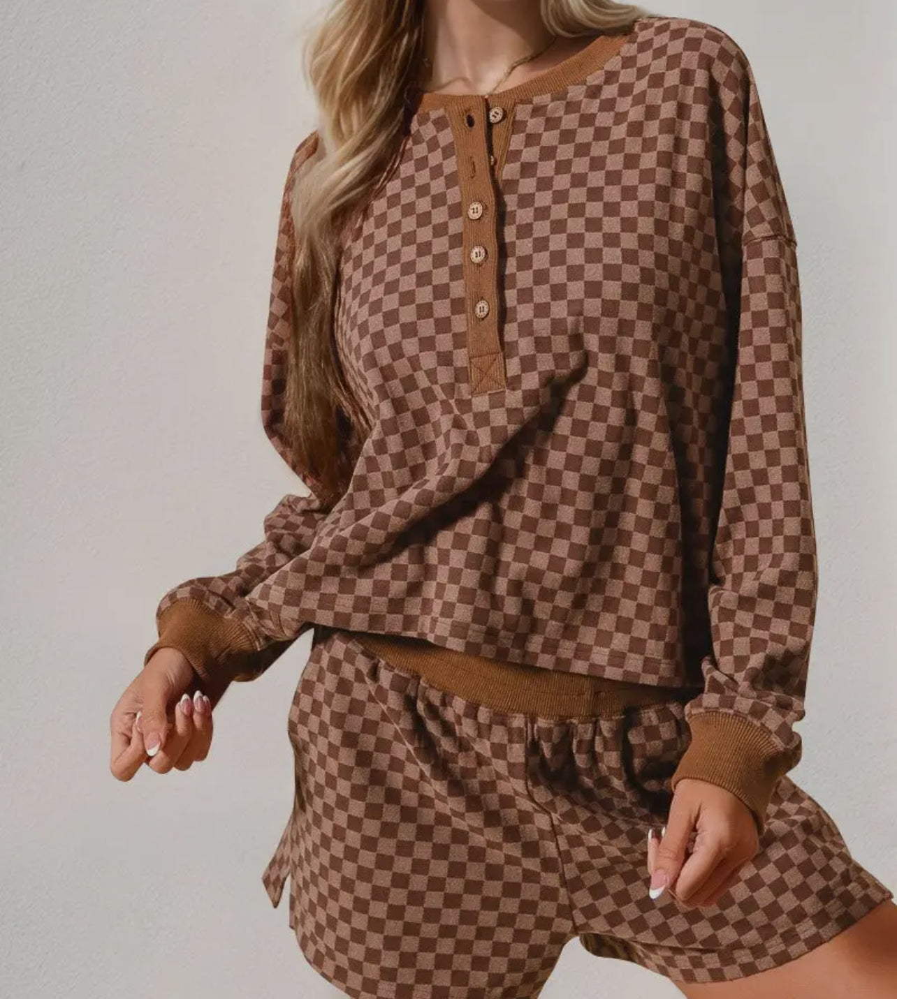 Checkered Lounge Set | Brown