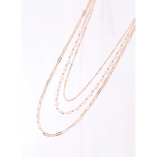 Dash Layered Necklace | Pearl Gold