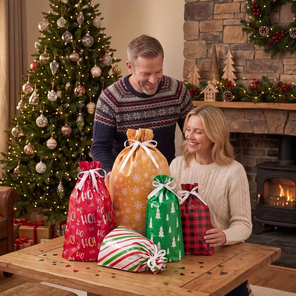 Gift bags ready under the Christmas tree